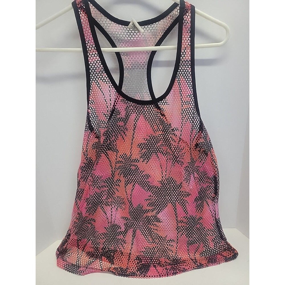 Victoria's Secret PINK mesh racerback tank top palm print beach gym size S